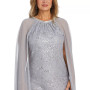 Women's Sequinned Lace Dress With Chiffon Cape