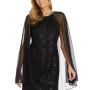 Women's Sequinned Lace Dress With Chiffon Cape