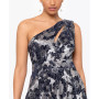 Metallic-Floral One-Shoulder Gown
