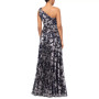 Metallic-Floral One-Shoulder Gown