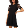Women's Short Puff Sleeve Mixed Media Knit Dress