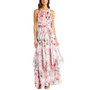 Floral-Print Keyhole Gown