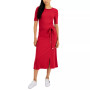 Women's Ribbed Belted Midi Dress