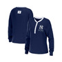 Women's Navy New York Yankees Waffle Henley Long Sleeve T-shirt