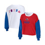 Women's Heather Red Philadelphia 76ers Mixed Letter Cropped Pullover Sweatshirt