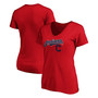 Women's Red Cleveland Indians Team Logo Lockup V-Neck T-shirt