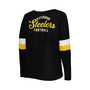 Women's Black Pittsburgh Steelers Plus Size Athletic Varsity Lace-Up V-Neck Long Sleeve T-shirt