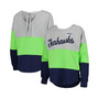 Women's Heathered Gray, College Navy Seattle Seahawks Outfield Deep V-Back Pullover Sweatshirt