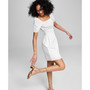 Women's Puffed-Sleeve Ruched-Waist A-Line Dress