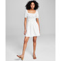 Women's Puffed-Sleeve Ruched-Waist A-Line Dress