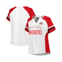 Women's White Ohio State Buckeyes Plus Size Stripe Raglan Notch Neck T-shirt
