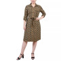 Petite Geometric Printed Long Sleeve Roll Tab Shirtdress