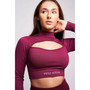 Women's Viyella Recycled Rib High Neck Long Sleeve Crop Top - Burgundy