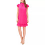 Women's Mock Neck Flutter-Sleeve Clip-Dot Dress