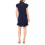Women's Mock Neck Flutter-Sleeve Clip-Dot Dress