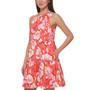 Women's Floral-Print Bow-Neck Ruffled Tiered Trapeze Dress