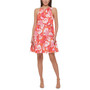 Women's Floral-Print Bow-Neck Ruffled Tiered Trapeze Dress