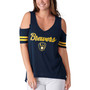 Women's Navy Milwaukee Brewers Extra Inning Cold Shoulder T-shirt