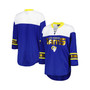Women's Royal, White Los Angeles Rams Double Team 3/4-Sleeve Lace-Up T-shirt