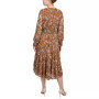 Women's Long Sleeve Clip Dot Chiffon Dress with Smocked Waist and Cuffs Dress