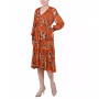 Women's Long Sleeve Clip Dot Chiffon Dress with Smocked Waist and Cuffs Dress