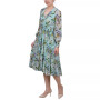 Women's Long Sleeve Clip Dot Chiffon Dress with Smocked Waist and Cuffs Dress