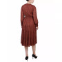 Women's Long Sleeve Clip Dot Chiffon Dress with Smocked Waist and Cuffs Dress