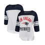 Women's White, Navy New England Patriots First Team Three-Quarter Sleeve Mesh T-shirt