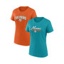 Women's Branded Aqua, Orange Miami Dolphins Fan T-shirt Combo Set