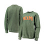 Women's Green Miami Hurricanes Comfy Cord Vintage-Like Wash Basic Arch Pullover Sweatshirt