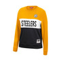 Women's Mitchell and Ness Gold, Black Pittsburgh Steelers Color Block Pullover Sweatshirt