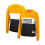 Women's Mitchell and Ness Gold, Black Pittsburgh Steelers Color Block Pullover Sweatshirt