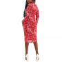 Women's Printed Side-Pleated Long-Sleeve Dress