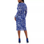 Women's Printed Side-Pleated Long-Sleeve Dress