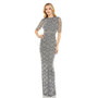 Women's Beaded Fringe Short Sleeve Column Gown