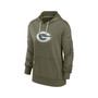 Women's Olive Green Bay Packers 2022 Salute to Service Performance Pullover Hoodie