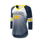 Women's White, Navy Michigan Wolverines Lead Off Ombre Raglan 3/4 Sleeve V-Neck T-shirt
