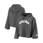 Women's Heathered Gray Brooklyn Nets Chenille Logo Bell Sleeve Cropped Pullover Hoodie