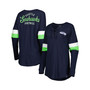 Women's College Navy Seattle Seahawks Athletic Varsity Lace-Up Long Sleeve T-shirt