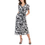 Women's V-Neck Puff-Sleeve Printed Midi Dress