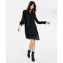 Petite Tie-Neck Smocked-Cuff Long-Sleeve Dress