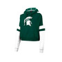 Women's Heather Green Michigan State Spartans Throwback Stripe Arch Logo Cropped Pullover Hoodie