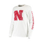 Women's White Nebraska Huskers Drawn Logo Oversized Long Sleeve T-shirt