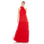 Women's Ieena Ruched Tiered High Neck Bow A Line Gown