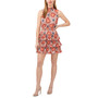 Women's Printed Smocked-Neck Tiered-Skirt Mini Dress