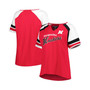 Women's Scarlet Nebraska Huskers Plus Size Arch Raglan Notch Neck T-shirt