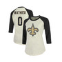 Women's Threads Tyrann Mathieu Cream, Black New Orleans Saints Name & Number Raglan 3/4 Sleeve T-shirt