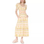 Women's Short-Sleeve Smocked-Waist Tiered Maxi Dress