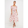 Women's Floral Print Linen Midi Dress