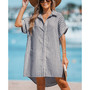 Women's Striped Mini Shirt Beach Dress